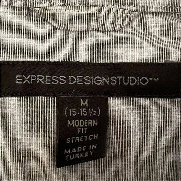Express Designs Studio Button Down Cotton Gray Modern Fit Stretch Shirt 15 1/2 - Picture 9 of 13